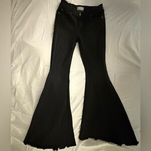 Free People Just Float On Super Flare Jeans Black Fade SZ 29 Raw Hem 70s Style